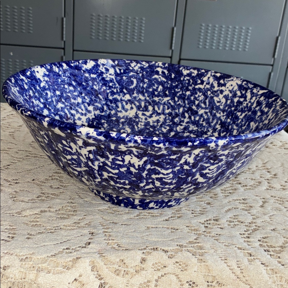 Large Italian Blue and White Stoneware Serving Bowl